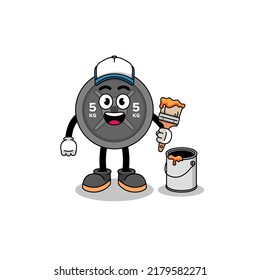 Character mascot of barbell plate as a painter , character design