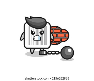 Character mascot of barcode as a prisoner , cute design