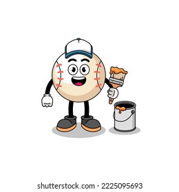 Character mascot of baseball as a painter , character design