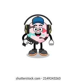Character mascot of bath bomb doing shooting range , character design