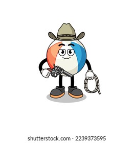 Character mascot of beach ball as a cowboy , character design