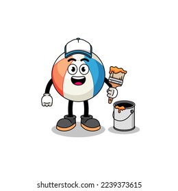 Character mascot of beach ball as a painter , character design