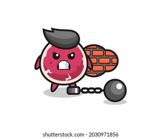 Character mascot of beef as a prisoner , cute style design for t shirt, sticker, logo element