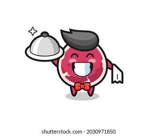 Character mascot of beef as a waiters , cute style design for t shirt, sticker, logo element