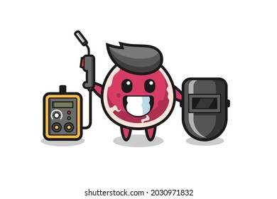 Character mascot of beef as a welder , cute style design for t shirt, sticker, logo element