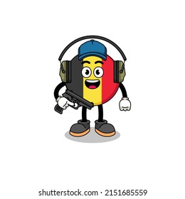 Character mascot of belgium flag doing shooting range