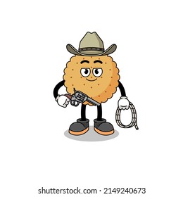Character mascot of biscuit round as a cowboy , character design