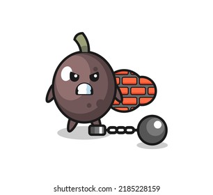 Character mascot of black olive as a prisoner , cute style design for t shirt, sticker, logo element