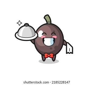 Character mascot of black olive as a waiters , cute style design for t shirt, sticker, logo element