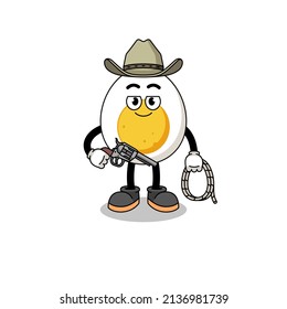 Character mascot of boiled egg as a cowboy , character design