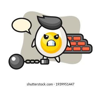 Character mascot of boiled egg as a prisoner