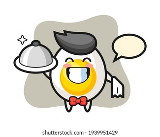 Character mascot of boiled egg as a waiters
