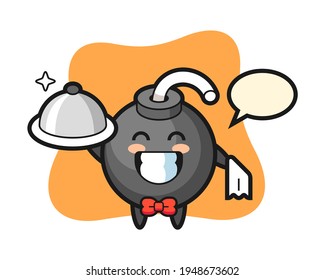 Character mascot of bomb as a waiters, cute style design for t shirt, sticker, logo element