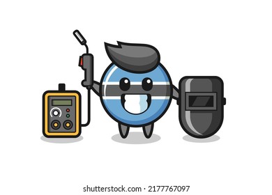 Mascota del personaje de la placa de la bandera botswana como soldador, diseño de estilo lindo para camiseta, pegatina, elemento logo