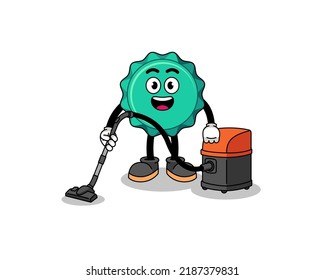 Character mascot of bottle cap holding vacuum cleaner , character design