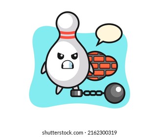 Character mascot of bowling pin as a prisoner , cute style design for t shirt, sticker, logo element