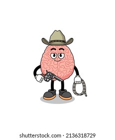 Character mascot of brain as a cowboy , character design