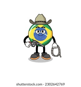 Character mascot of brazil flag as a cowboy , character design