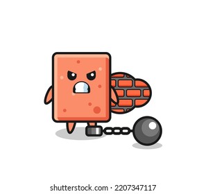 Mascota de caracteres de ladrillo como prisionero, diseño lindo