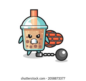 Character mascot of bubble tea as a prisoner , cute style design for t shirt, sticker, logo element