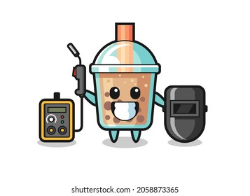 Character mascot of bubble tea as a welder , cute style design for t shirt, sticker, logo element