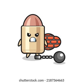 Mascota de caracteres de bala como prisionero, diseño de estilo lindo para camiseta, pegatina, elemento logo
