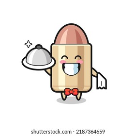 Character mascot of bullet as a waiters , cute style design for t shirt, sticker, logo element