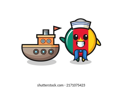 Character mascot of cameroon flag badge as a sailor man , cute style design for t shirt, sticker, logo element