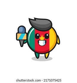 Character mascot of cameroon flag badge as a news reporter , cute style design for t shirt, sticker, logo element