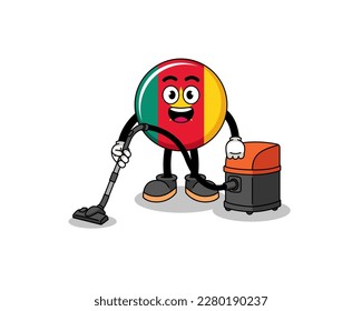 Mascota de caracteres de la bandera del camerún sujetando la aspiradora , diseño de caracteres