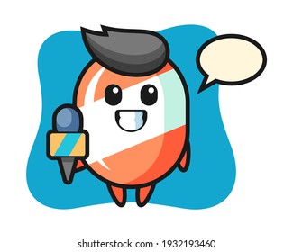 Character mascot of candy as a news reporter