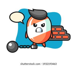 Character mascot of candy as a prisoner