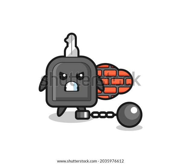 Character mascot of car key as a\
prisoner , cute style design for t shirt, sticker, logo\
element
