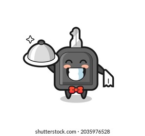 Mascota de caracteres de la llave del coche como camareros , diseño de estilo lindo para camiseta, pegatina, elemento logotipo