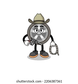 Character mascot of car wheel as a cowboy , character design