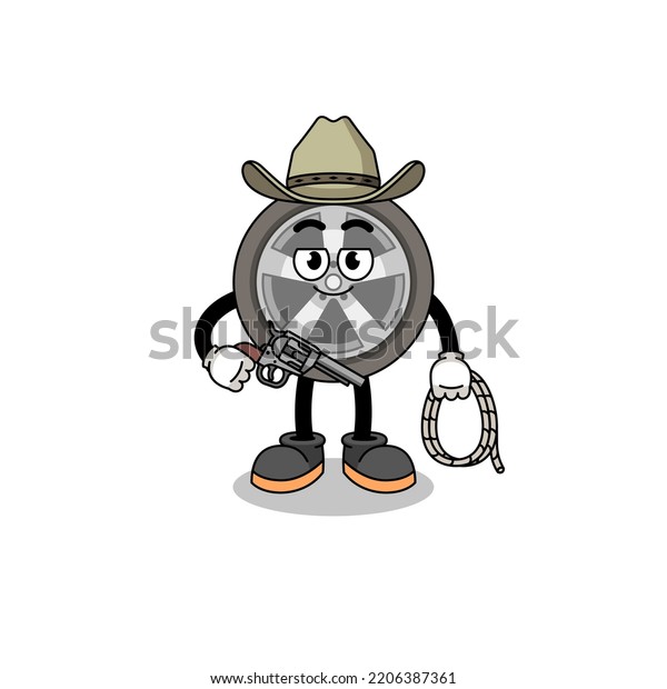 Character mascot of car wheel as a cowboy ,
character design