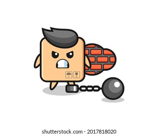 Character mascot of cardboard box as a prisoner , cute style design for t shirt, sticker, logo element