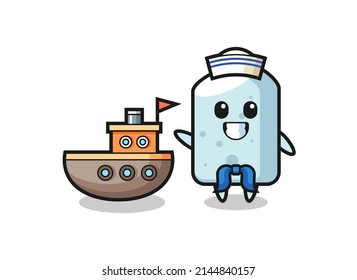 Character mascot of chalk as a sailor man , cute design