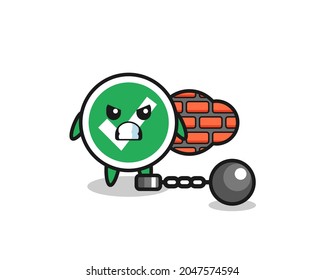 Character mascot of check mark as a prisoner , cute design
