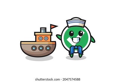 Mascota de caracteres de marca de verificación como marinero, diseño lindo