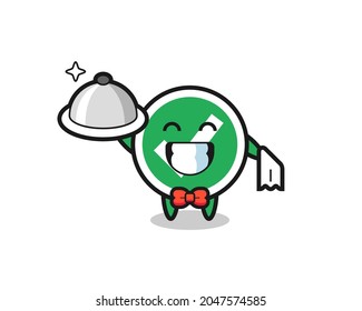 Character mascot of check mark as a waiters , cute design