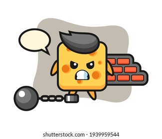 Character mascot of cheese as a prisoner