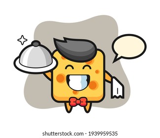 Mascota de caracteres del queso como camarero