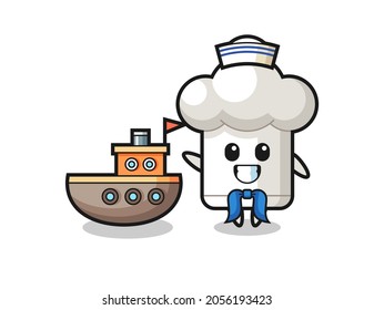 Character mascot of chef hat as a sailor man , cute style design for t shirt, sticker, logo element