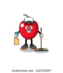 Mascota de caracteres del cerezo como servicio de limpieza , diseño de caracteres