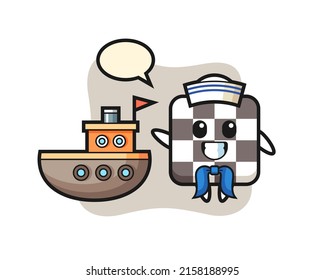 Character mascot of chess board as a sailor man , cute style design for t shirt, sticker, logo element