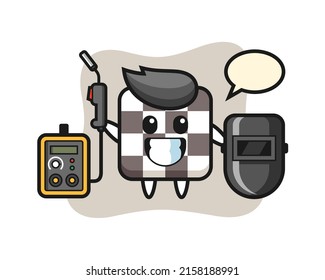Character mascot of chess board as a welder , cute style design for t shirt, sticker, logo element