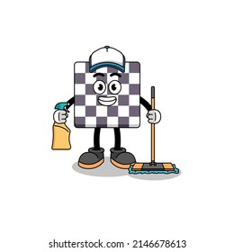 Character mascot of chessboard as a cleaning services , character design