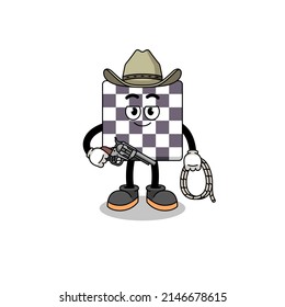Character mascot of chessboard as a cowboy , character design