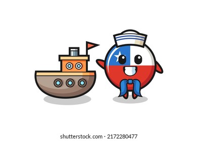 Character mascot of chile flag badge as a sailor man , cute style design for t shirt, sticker, logo element